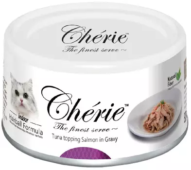 Pettric Cherie Adult Cat Hairball Control Tuna &amp; Salmon для взрослых кошек для вывода шерсти с тунцом и лососем в подливе (80 гр х 24 шт)