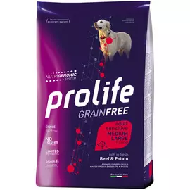Prolife Grain Free Sensitive Adult Medium/large Beef &amp; Potato беззерновой для взрослых собак средних и крупных пород с чувствительным пищеварением с говядиной и картофелем (2,5 кг)