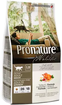 Pronature Holistic Cat Adult Indoor для взрослых кошек живущих дома с индейкой и клюквой (5,44 + 5,44 кг)
