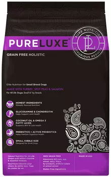 Pureluxe элитное питание беззерн для взрослых собак маленьких пород с индейкой, горошком и лососем (5 кг)