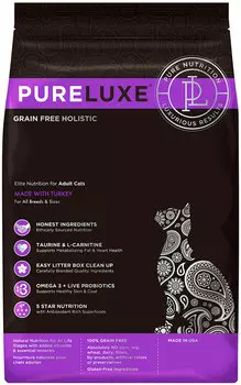 Pureluxe элитное питание беззерновой для взрослых кошек с индейкой (5 кг)