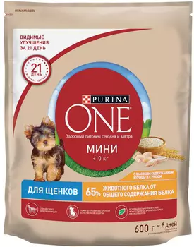 Purina One для щенков маленьких пород с курицей и рисом (0,6 кг)