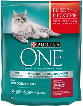 Purina One для взрослых кошек с говядиной и злаками (0,75 кг)
