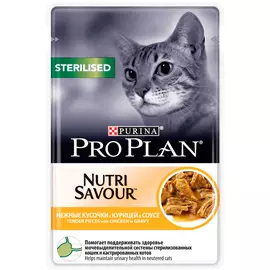 Purina Pro Plan Cat Adult Sterilised Chicken для взрослых кастрированных котов и стерилизованных кошек с курицей в соусе (85 гр х 24 шт)