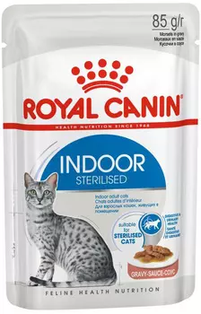 Royal Canin Indoor Sterilised для взрослых кастрированных котов и стерилизованных кошек живущих дома в соусе (85 гр х 12 шт)
