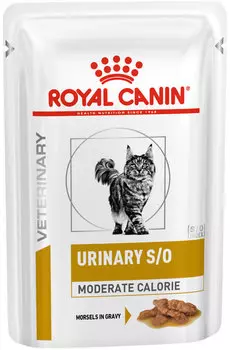 Royal Canin Urinary S/o Moderate Calorie для взрослых кошек при мочекаменной болезни с умеренным содержанием энергии в соусе 85 гр (85 гр х 12 шт)
