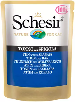 Schesir Cat Tuna &amp; Bass для взрослых кошек с тунцом и окунем (100 гр х 20 шт)