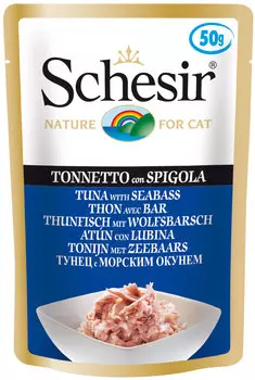 Schesir Cat Tuna &amp; Seabass для взрослых кошек с тунцом и морским окунем (50 гр х 30 шт)