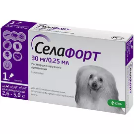 селафорт капли для собак весом от 2,6 до 5 кг против внутренних и внешних паразитов 30 мг фиолетовый колпачок Krka (1 пипетка)