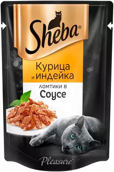 Sheba Pleasure для взрослых кошек ломтики в соусе с курицей и индейкой (85 гр х 24 шт)