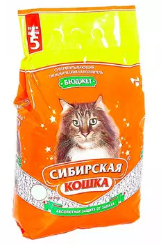 сибирская кошка бюджет наполнитель впитывающий для туалета кошек (10 л)
