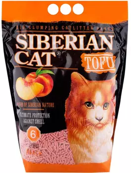 сибирская кошка тофу наполнитель комкующийся для туалета кошек с ароматом персика (6 л)