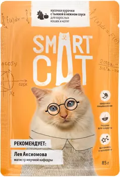 Smart Cat для кошек и котят с кусочками курицы и тыквой в соусе (85 гр х 25 шт)