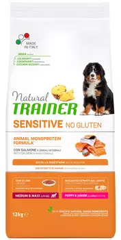 Trainer Natural Sensitive No Gluten Medium &amp; Maxi Puppy &amp; Junior Salmon безглютеновый для щенков средних и крупных пород с лососем (12 кг)
