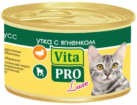 Vita Pro Luxe для взрослых кошек мусс с уткой и ягненком (85 гр х 24 шт)