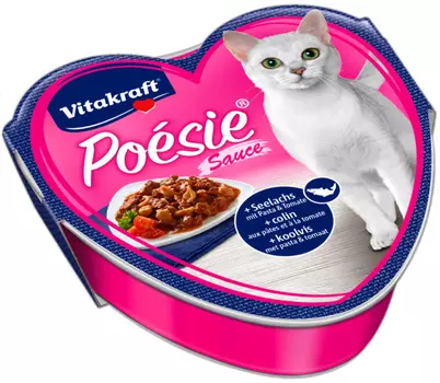Vitakraft Poesie для взрослых кошек с сайдой, пастой и томатами в соусе (85 гр х 15 шт)