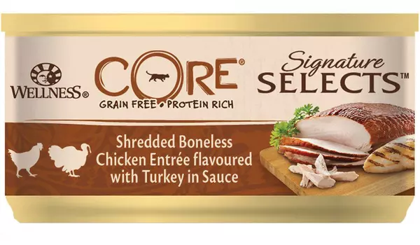 Wellness Core Cat Signature Selects для взрослых кошек с измельченным куриным филе и индейкой в соусе (79 гр х 24 шт)