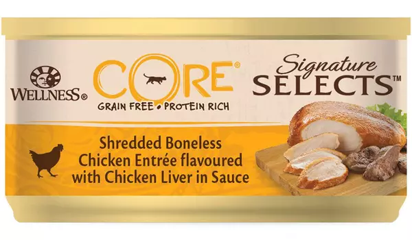 Wellness Core Cat Signature Selects для взрослых кошек с измельченным куриным филе и куриной печенью в соусе (79 гр х 24 шт)