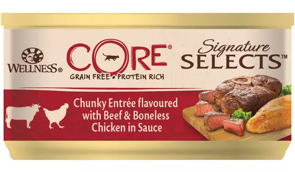 Wellness Core Cat Signature Selects для взрослых кошек с кусочками говядины и куриного филе в соусе (79 гр х 24 шт)