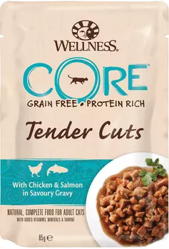 Wellness Core Cat Tender Cuts для взрослых кошек с нежными кусочками курицы и лосося в соусе (85 гр х 24 шт)