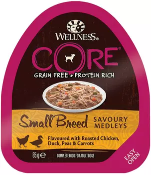 Wellness Core Dog для взрослых собак маленьких пород попурри с курицей, уткой, горохом и морковью (85 гр х 12 шт)
