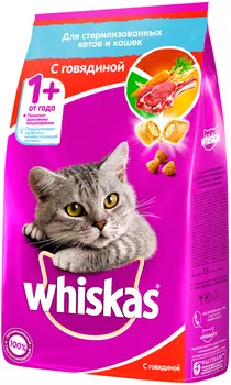 Whiskas для взрослых кастрированных котов и стерилизованных кошек с говядиной (1,9 + 1,9 кг)