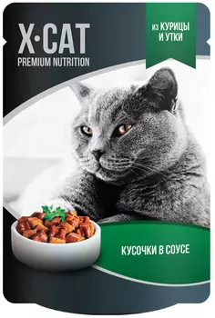 X-cat для взрослых кошек с курицей и уткой в соусе (85 гр х 24 шт)