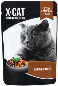 X-cat для взрослых кошек с уткой и печенью в соусе (85 гр х 24 шт)