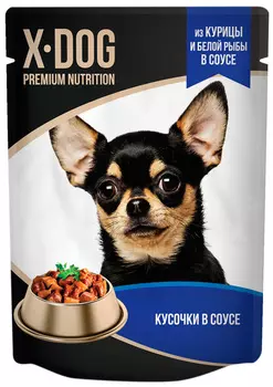 X-dog для взрослых собак с курицей и белой рыбой в соусе (85 гр х 24 шт)