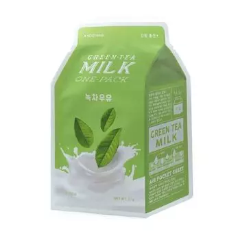 A'Pieu Milk one-pack Green tea Маска тканевая успокаивающая с зеленым чаем и гамамелиса21г