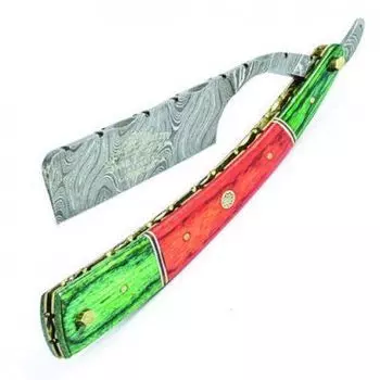 Metzger-Barbering Опасная бритва DR-14350 (Orange/Green wood. Damascus steel)