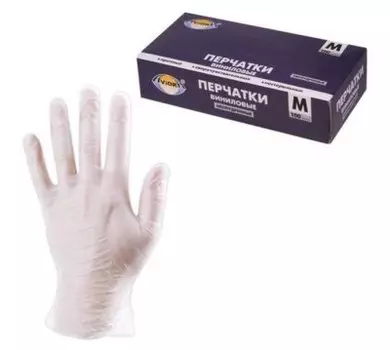Перчатки Виниловые неопудренные размер-M 100шт. AVIORA