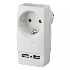 адаптер ЭРА Polynom 1-местный + 2 USB с/з белый