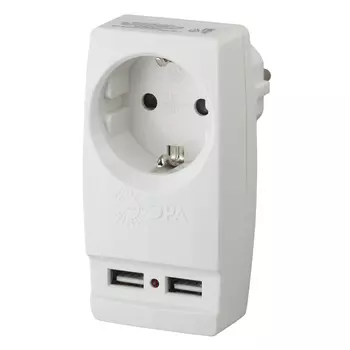 адаптер ЭРА Polynom 1-местный + 2 USB с/з белый