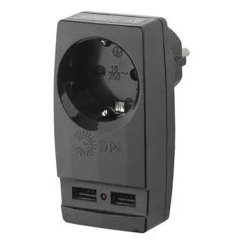 адаптер ЭРА Polynom 1-местный + 2 USB с/з черный