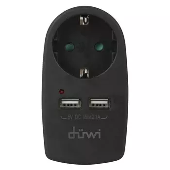 адаптер розеточный 1 гнездо + 2 USB порта DUWI 16A c/з черный