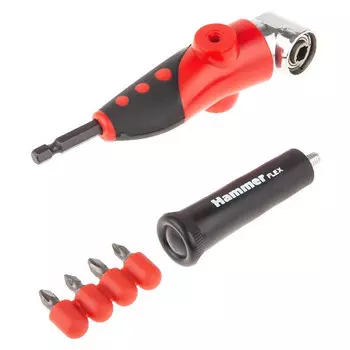 адаптер угловой для бит HAMMER Flex AB10 + 4 биты