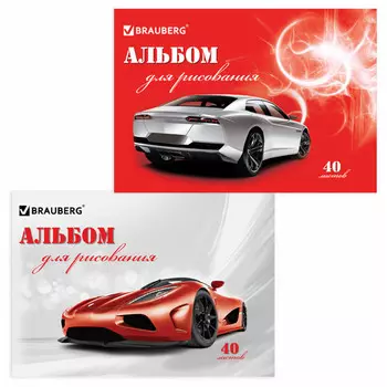 альбом для рисования BRAUBERG Автостиль А4 40л 200х283мм скоба обложка картон 2 вида