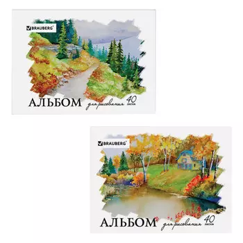 альбом для рисования BRAUBERG Родные просторы 40л скрепка в асс-те