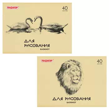 альбом для рисования ПИФАГОР Лебеди Лев А4 40л 200х285мм скоба обложка офсет горизонтальный