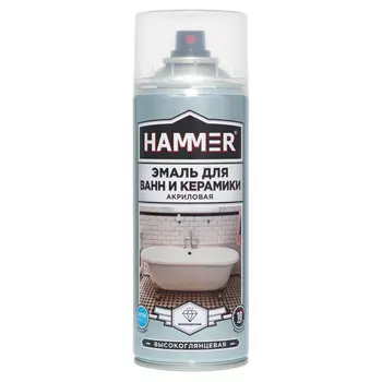 эмаль аэрозольная HAMMER для ванн и керамики 520мл белая глянцевая, арт.345088