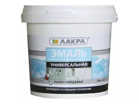 эмаль акриловая ЛАКРА универсальная п/глянцевая белая 0,9кг, арт.ЭмУнивП/гл0,9