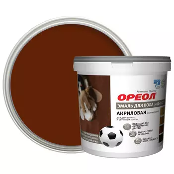 эмаль для пола ОРЕОЛ акриловая полуматовая красно-коричневая 0,9кг, арт.73367