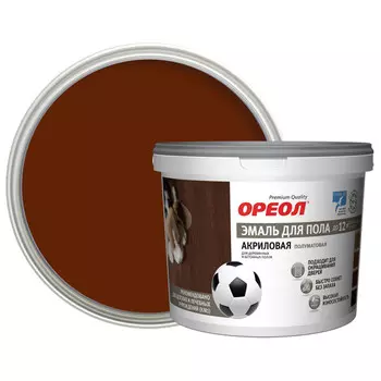 эмаль для пола ОРЕОЛ акриловая полуматовая красно-коричневая 2,3кг, арт.73368