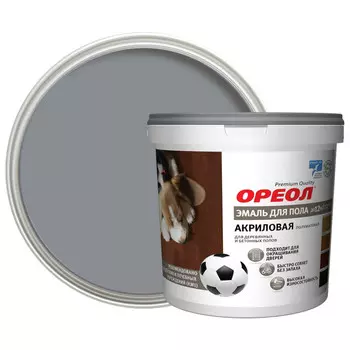 эмаль для пола ОРЕОЛ акриловая полуматовая тёмно-серая 0,9кг, арт.78185