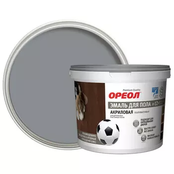 эмаль для пола ОРЕОЛ акриловая полуматовая тёмно-серая 2,3кг, арт.78186