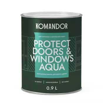 эмаль KOMANDOR Protect Doors&Windows база С для окон 0,9 л бесцветная,арт.S1313003001