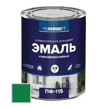 эмаль универсальная PROREMONTT ПФ-115 ярко-зеленая 0,9кг, арт.4603292020488