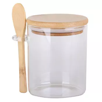 банка 0,45л 8,5х13см с ложкой круглая стекло, бамбук