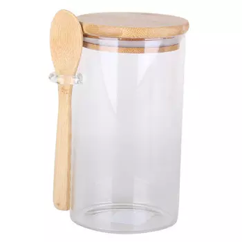 банка 0,65л 8,5х17 с ложкой круглая стекло, бамбук